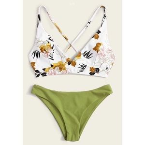 Floral Print Lace Back Bikini